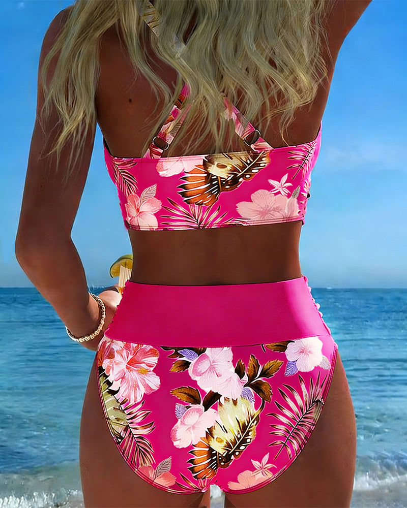 Dames Bikini Set Met Split En Bloemenpatroon