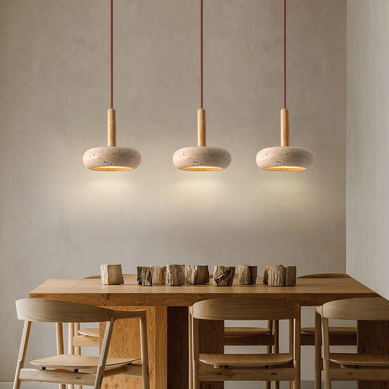 Zen Hanglamp met Natuursteen Kap en Houten Accent – Scandinavisch Design met Geïntegreerde LED