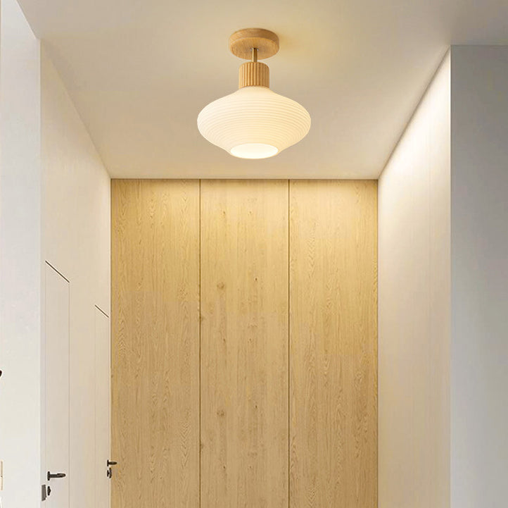 Japandi Plafondlamp Hout & Glas – Natuurlijke Elegantie voor Hal, Woonkamer en Slaapkamer