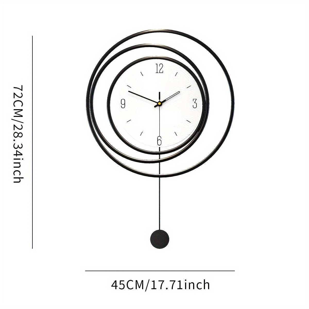 Metalen Wandklok Modern Minimalistisch – 72 cm hoog en 45 cm breed met Stil Uurwerk – Zwarte Muurdecoratie voor Woonkamer Kantoor
