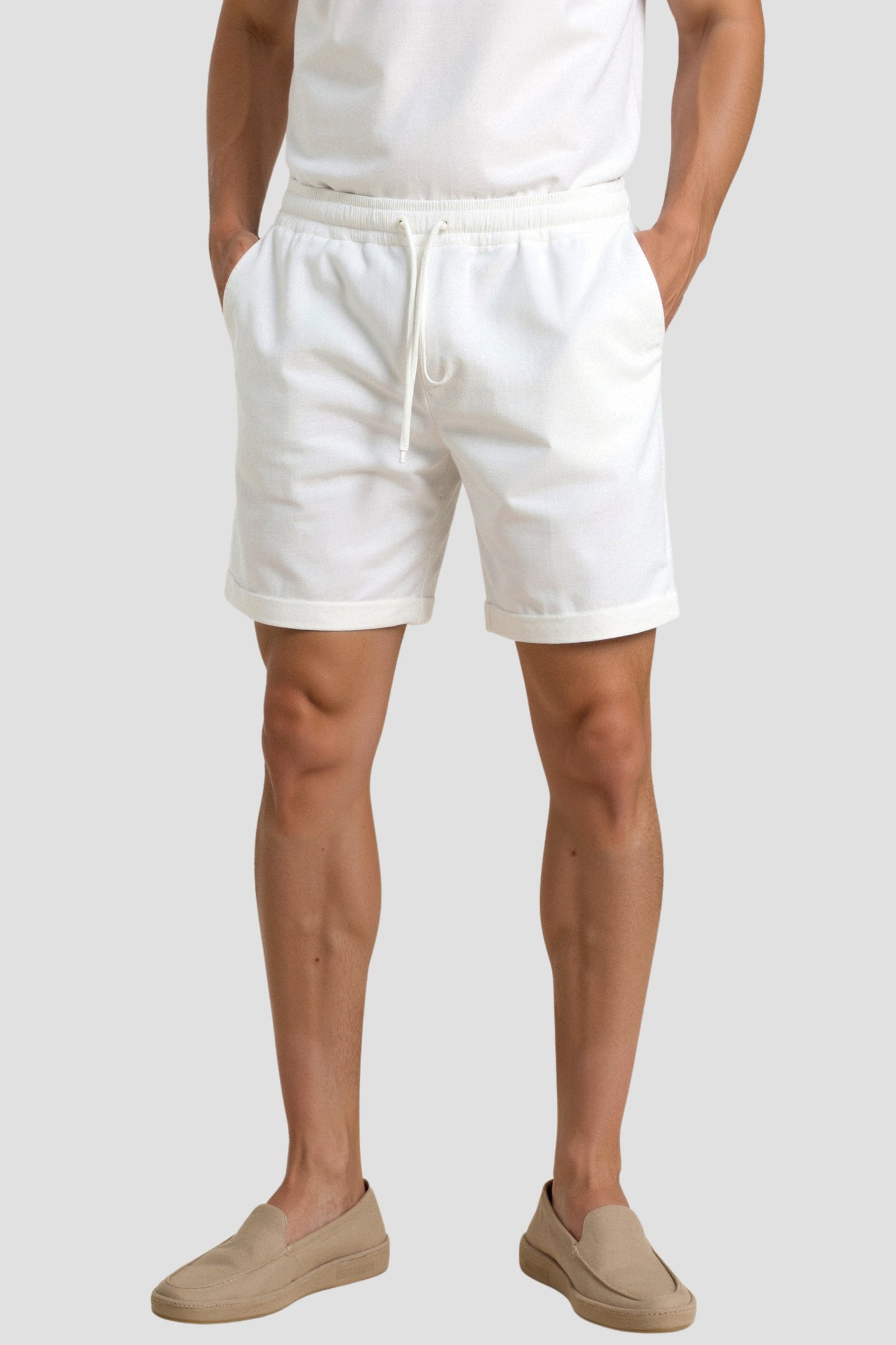 Heren Zomer Shorts Beige Comfortabele Broek Met Koord