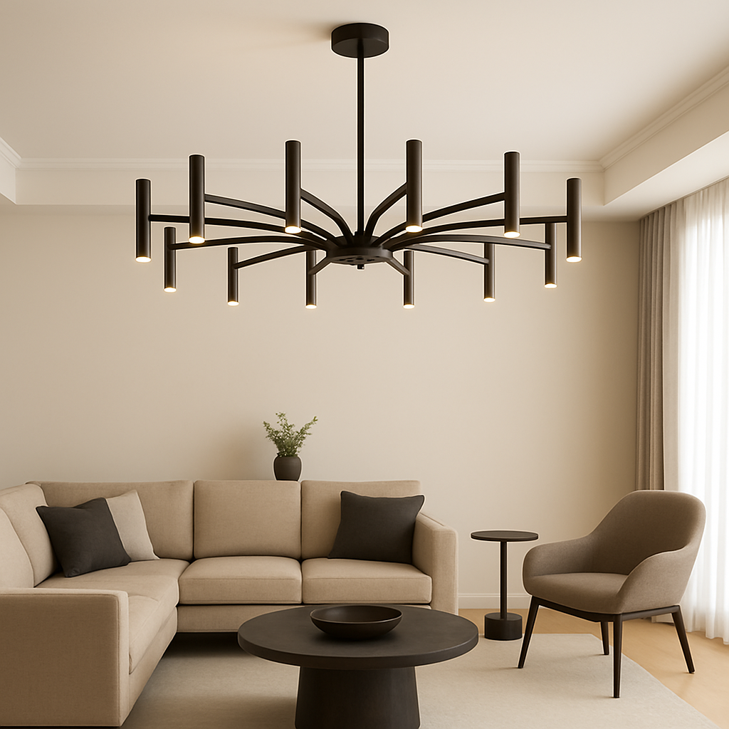 12 Koppen Hedendaagse Kroonluchter Ø100cm Zwart Smeedijzer Slaapkamer Woonkamer Moderne LED Plafondlamp Design Verlichting