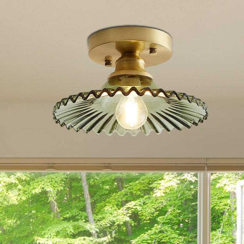Industriële Plafondlamp met Geribbeld Glas – Groen of Helder – Ø22cm Retro Semi-Flush voor Woonkamer