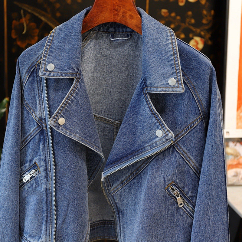 Dames Bikerjas Denim Met Ritsen en Stoere Streetwear Look