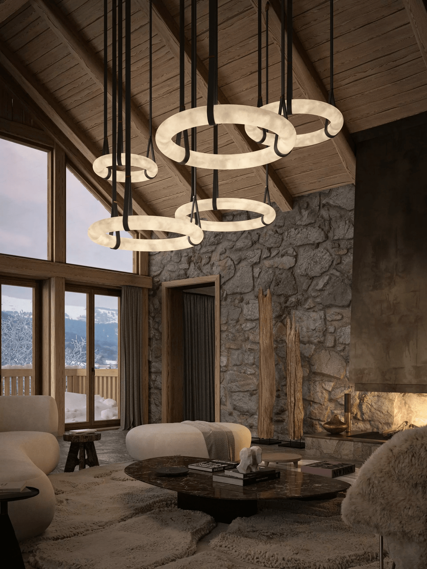 Hanglamp Alabaster Ring LED Donkerbruin Bruin Goud Woonkamer Eetkamer 3000K 4000K 6000K Ø30 Ø120cm Natuursteen Pendellamp