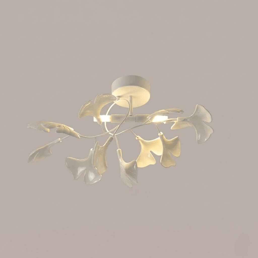 Keramische Hanglamp Ginkgo-Blad – Goudkleurige Armatuur met Witte Bladeren – Modern Natuurgeïnspireerd Design voor Woonkamer Eetkamer Slaapkamer