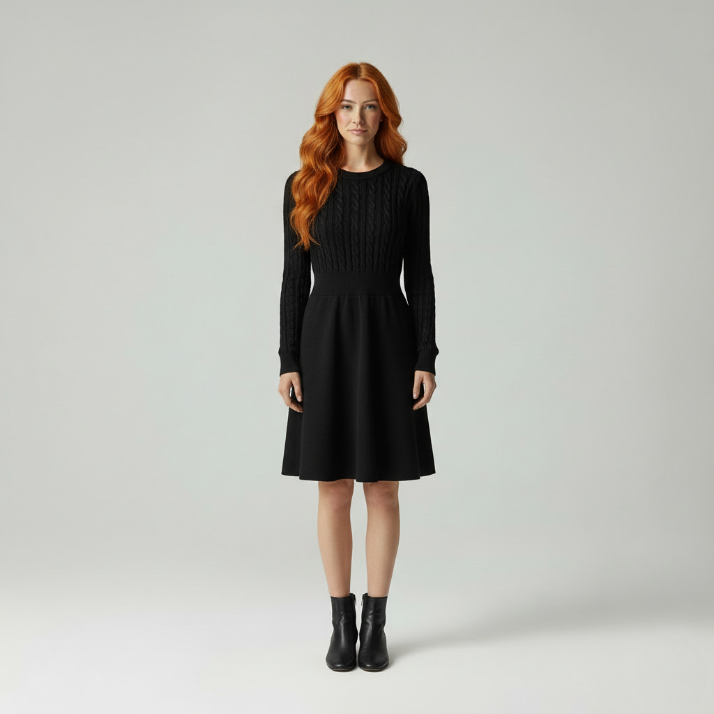 Gebreide Jurk Kabelpatroon Elegante WinterCollectie