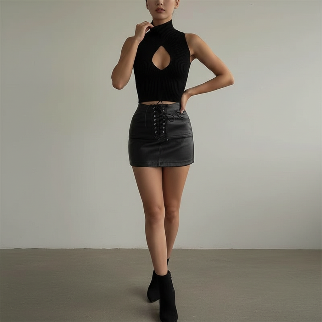 Dames Croptop Halternek Chevron Streep Top