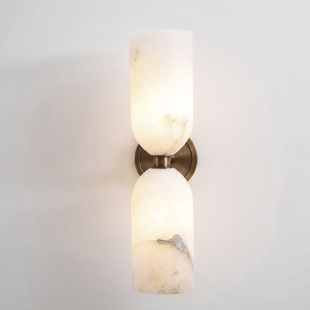 Alabasten Wandlamp met Messing — Dubbele Lichtschijven en Centrale Metalen Ster