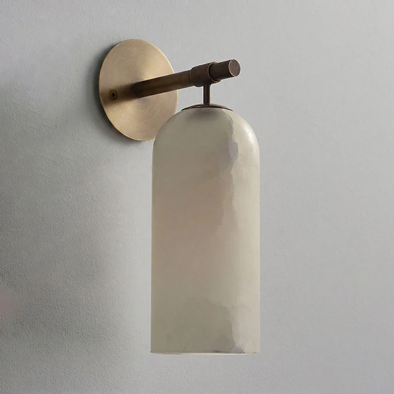Albast Wandlamp Cilindervorm Minimalistisch Gouden Armatuur Warme Gloed Verlichting