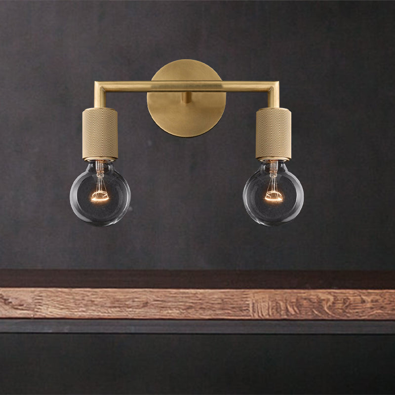 Minimalistische Wandlamp met Vierkante Arm – Metalen Sconce voor Binnen in Zwart, Messing of Chroom | 1 of 2 Lichtpunten | Bare Bulb Industrieel Design | E26/E27 Fitting