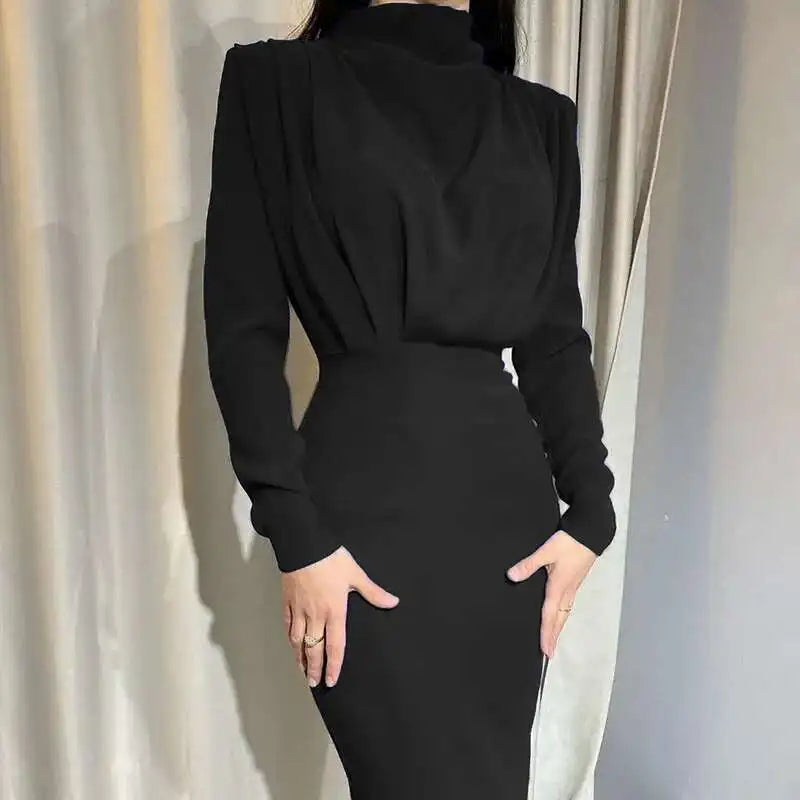 Midi-jurk met Colkraag en Elegante Streepjes