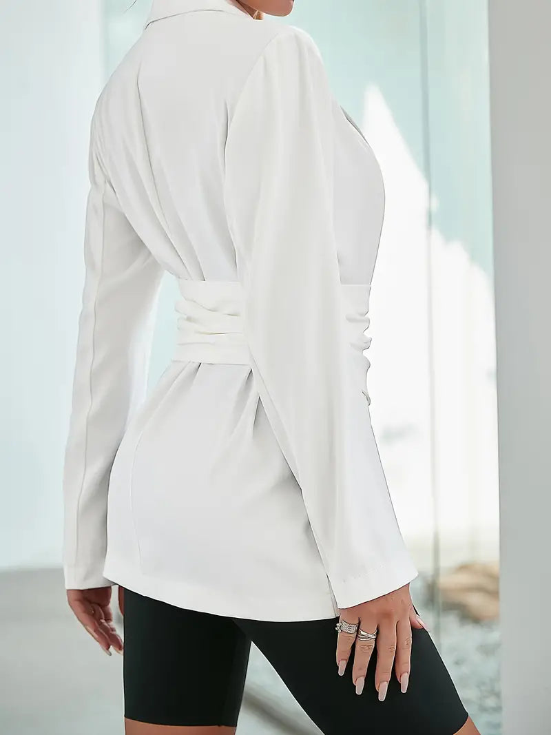 Witte Blazer voor Vrouw Geplooide Mouw Elegant
