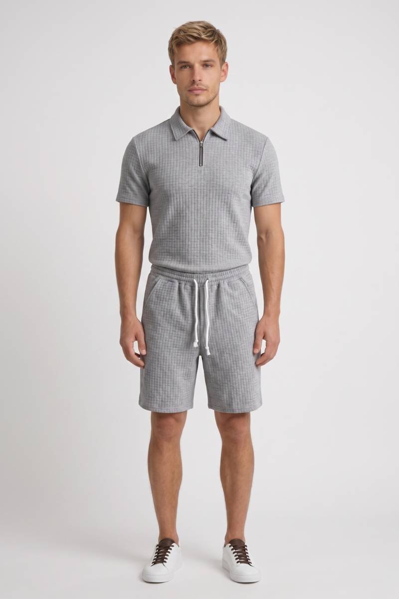 2-Delige Set Heren - Geribde Polo met Shorts | Comfortabel — Grijs