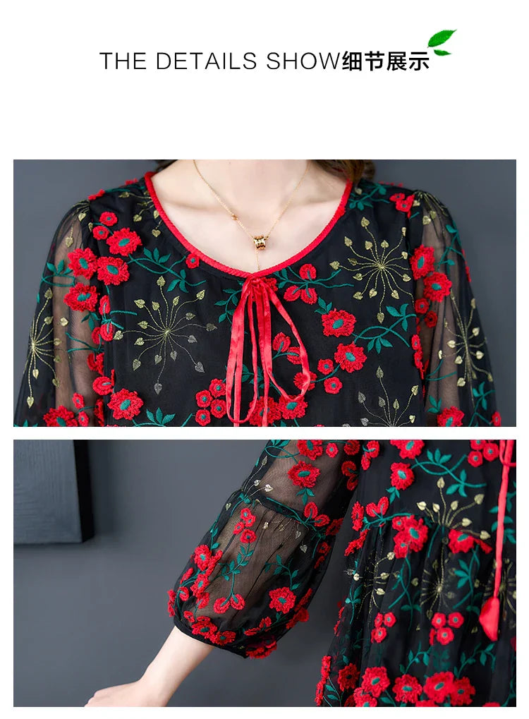 Vrouwen Top Mesh Bloemenprint Zomerse Jurk