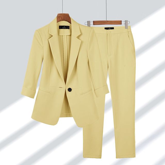 Dames Blazer Set Met Pantalon Slim Fit Geschikt voor Werk