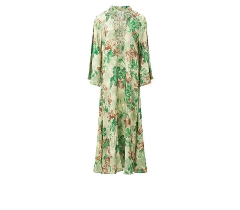 Lente Abaya V-Hals Geborduurde Lange Mouw Modisch