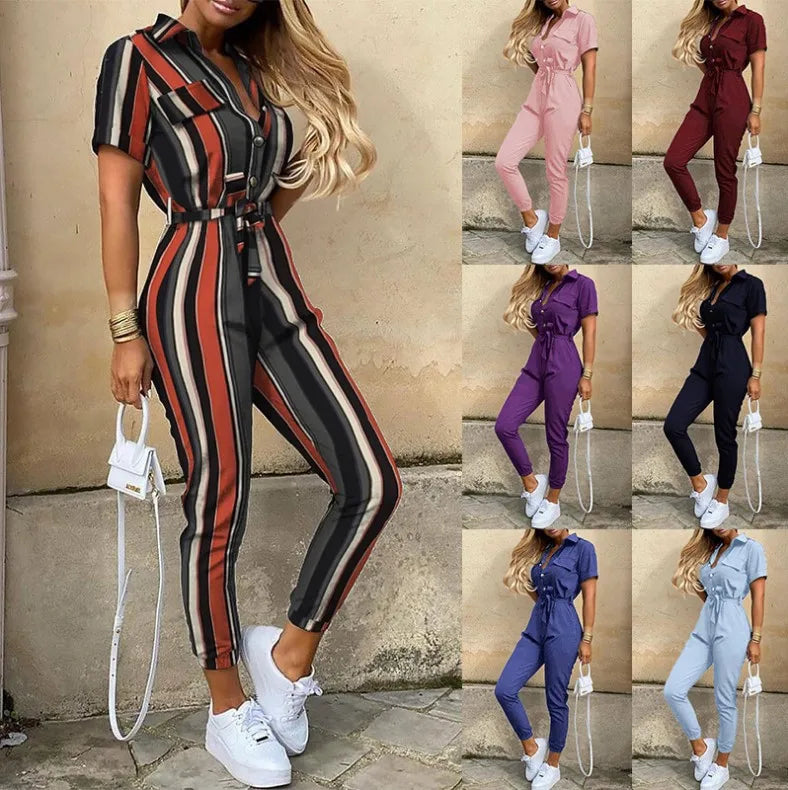 Vrouwelijke Jumpsuit met Riem Vintage Stijl voor Alle Gelegenheden