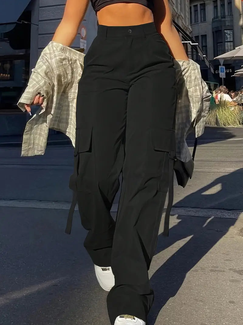 Dame Cargo Broek Zwart Effen Stof