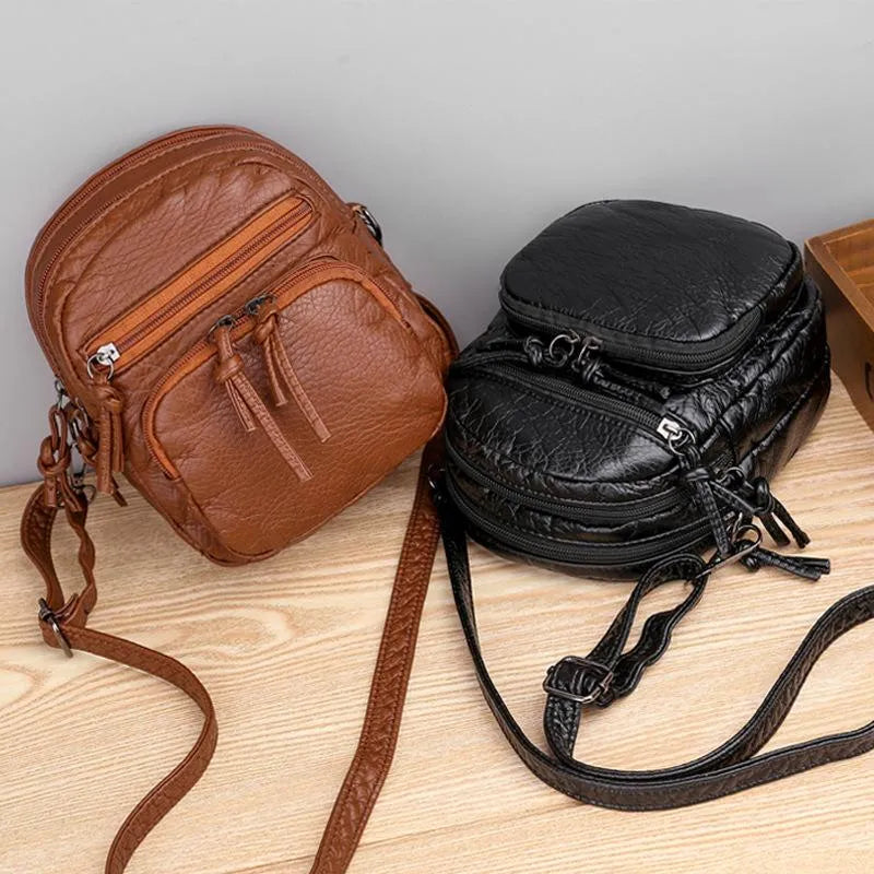 Compacte Schoudertas Dames Leer Elegant Design Bruin Zwart Handtas Crossbody Draagtas Dagelijks Gebruik