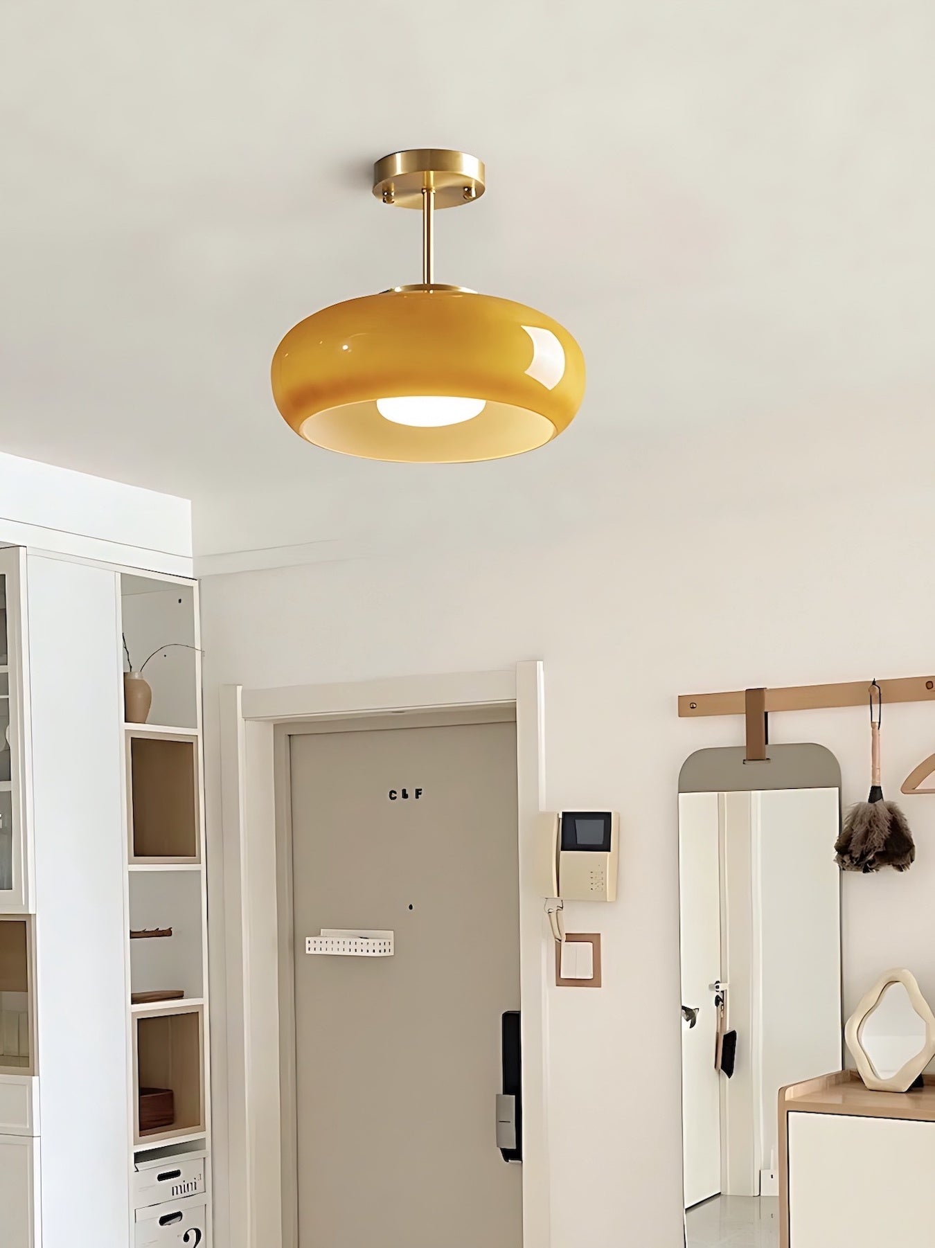 Plafondlamp Glazen Schijf Bauhaus Design Messing of Chroom Oranjegeel of Wit Glas Retro Stijlvolle Verlichting