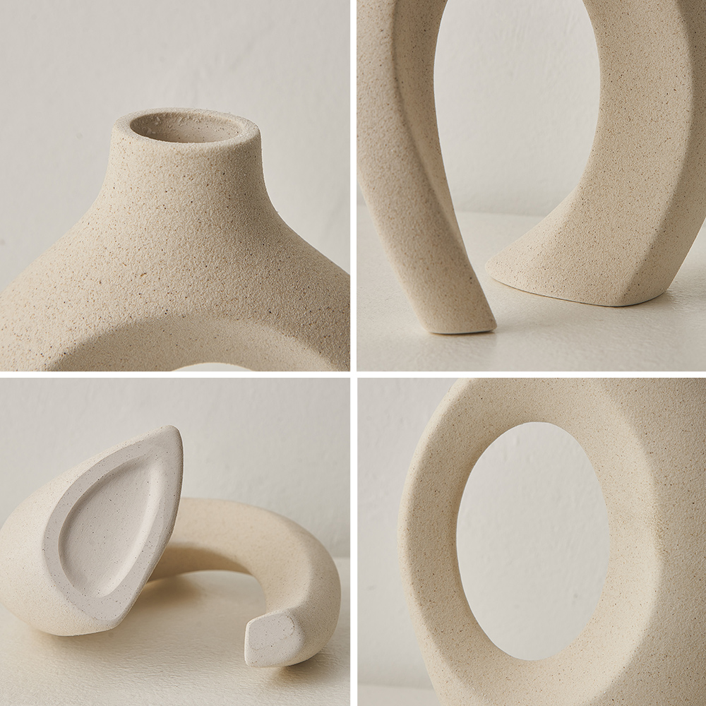 Japandi Vaas Keramiek Mat Dubbele Opening Droogbloemen 22cm Woonkamer Scandinavisch