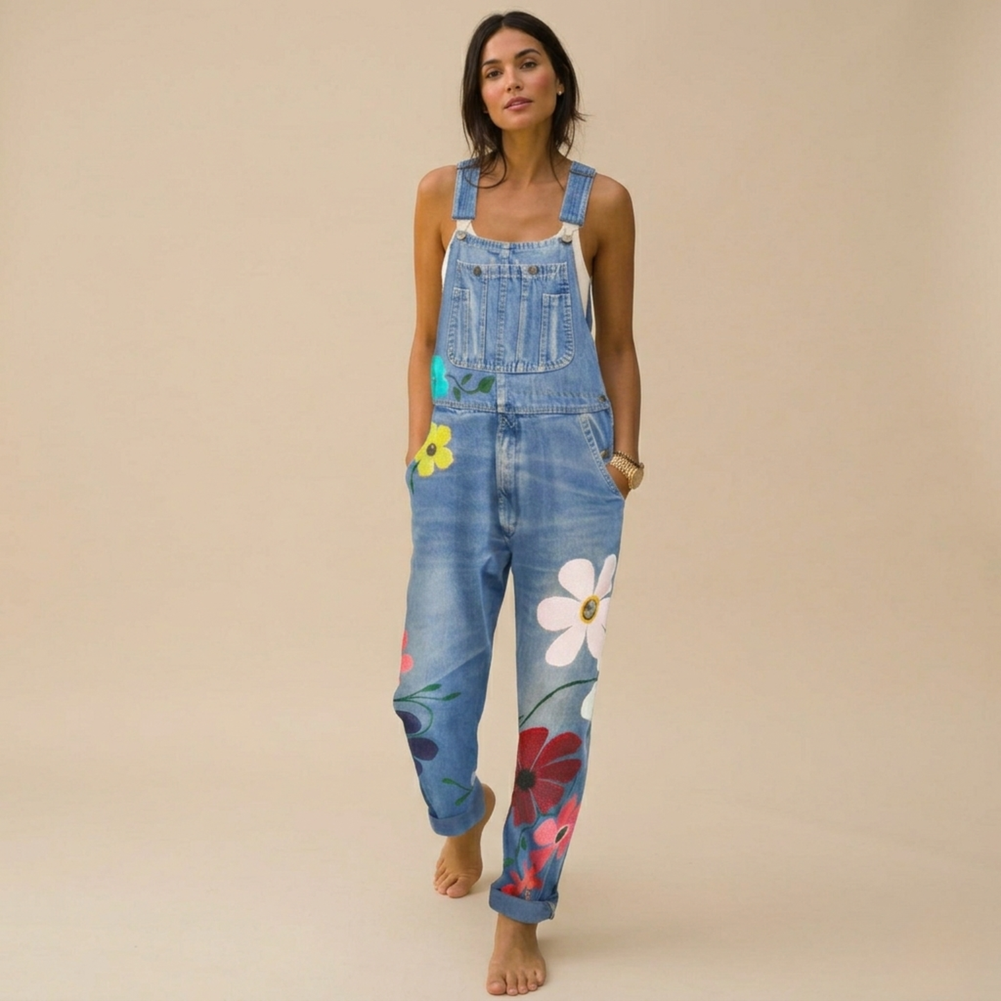 Bloemenprint Jumpsuit Denim Vrouwelijk Model