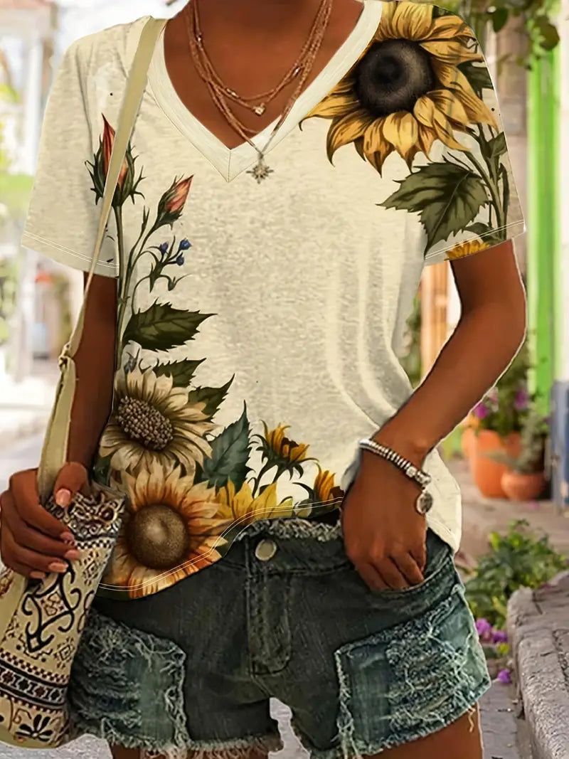 Mannen T-shirt Zomer Zonnebloem Print Katoen Casual - StudioMarella