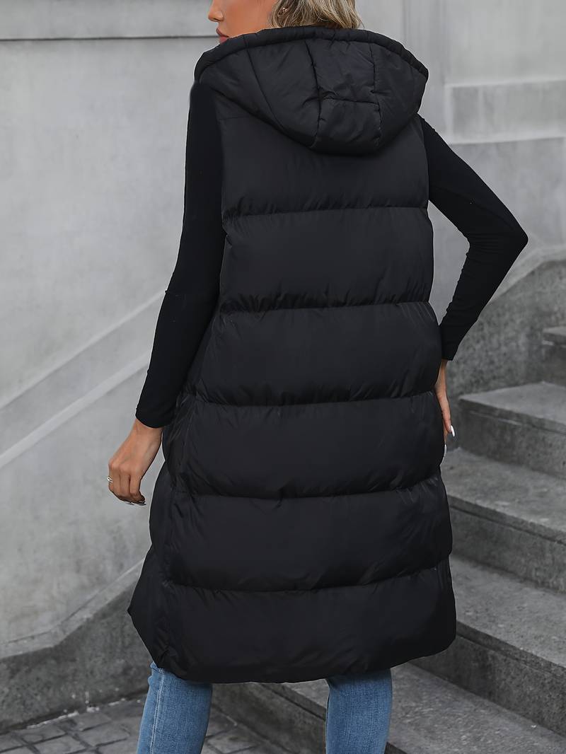 Dames Bodywarmer Lange Capuchon Ritsjas Zwart
