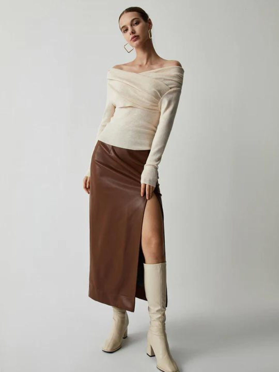 Elegante Off-Shoulder Trui Lilaa Stijlvol Damestrui
