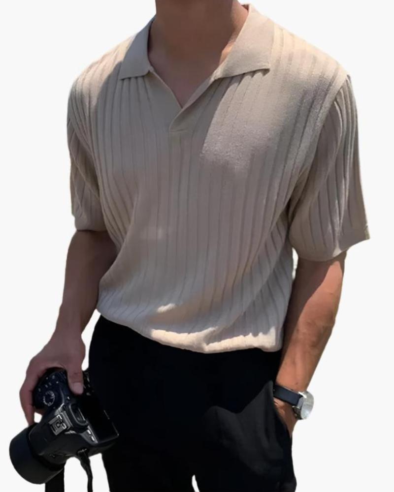 Mannen Poloshirt Katoen V-hals Casual Rib