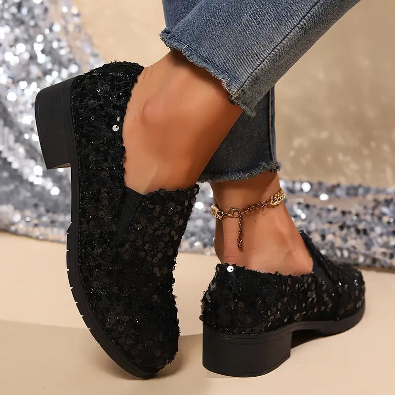 Dames Loafers Met Glitter en Hak