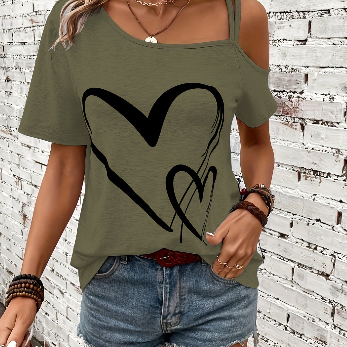 Één Schouder T-Shirt voor Vrouw Zomerse Stijl