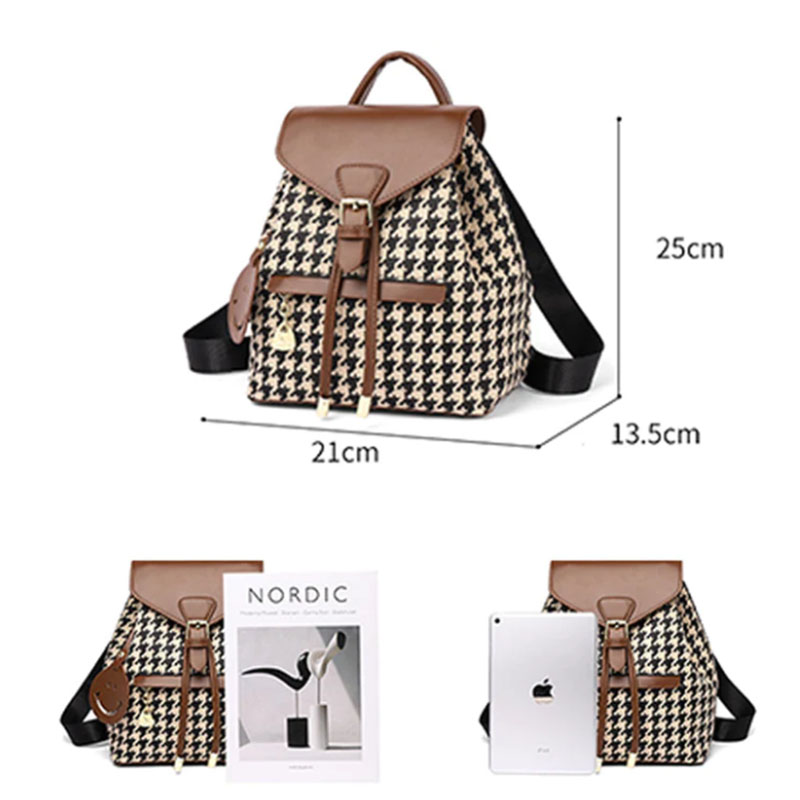 Dames Rugzak Houndstooth Patroon Stijlvol en Veelzijdig