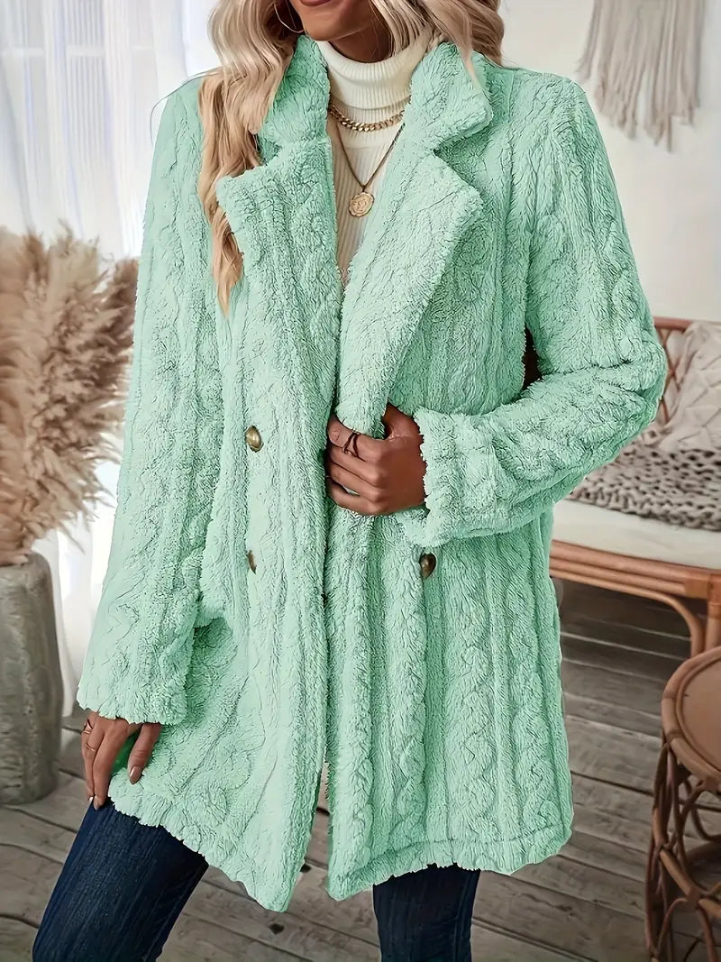 Ceretta Donkere Jas met Pluizige Revers Warm en Stijlvol → Ceretta Donkerblauwe Jas met Pluizige Revers Warm