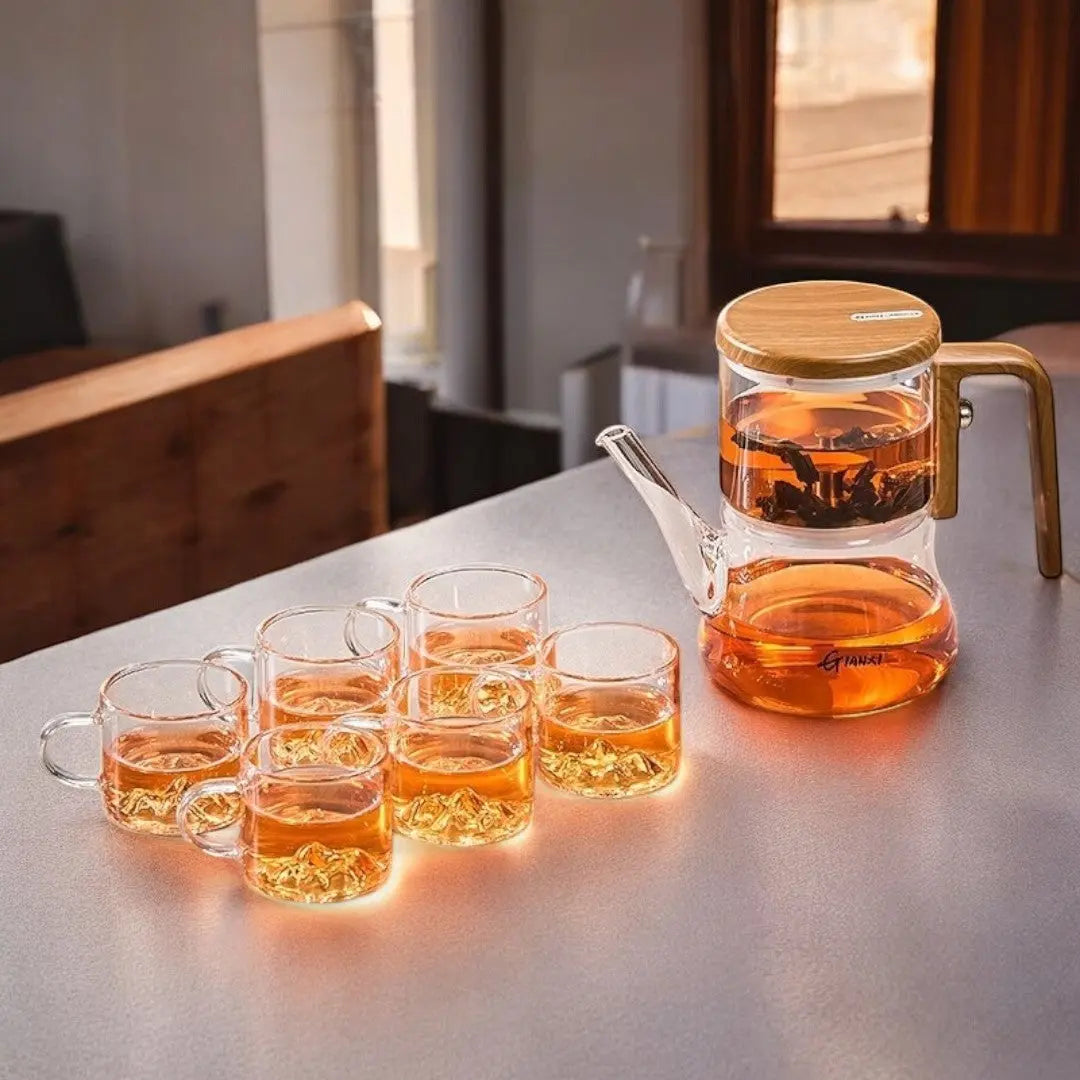 Glazen Theepot Magnetisch Filter Borosilicaat Houten Handvat 740ml Losse Thee