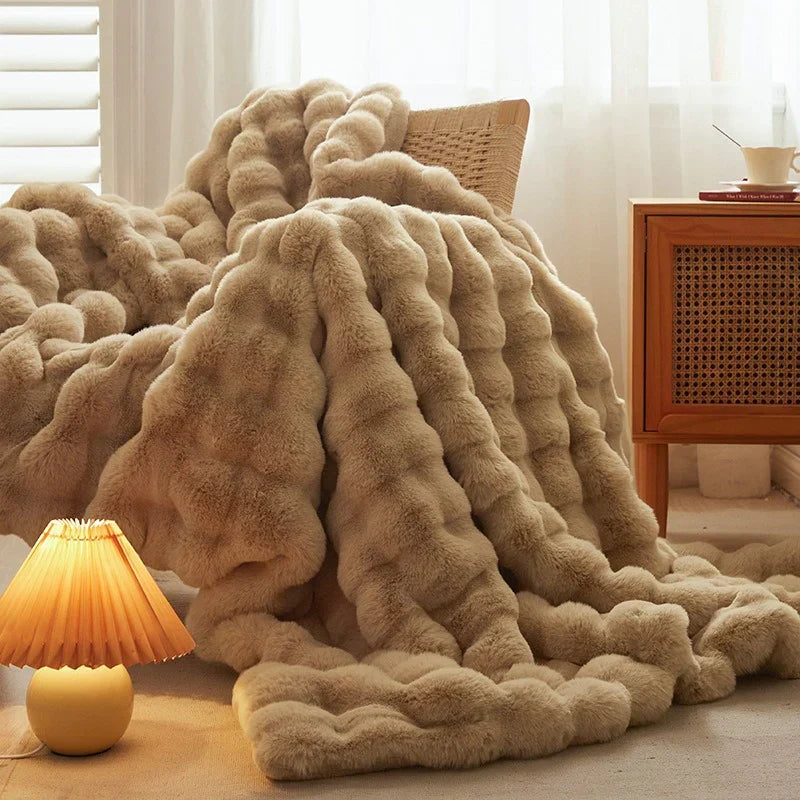 Zachte Imitatiebont Plaid – Luxe Konijnenbont Textuur – 160x200cm – Voor Bank & Bed