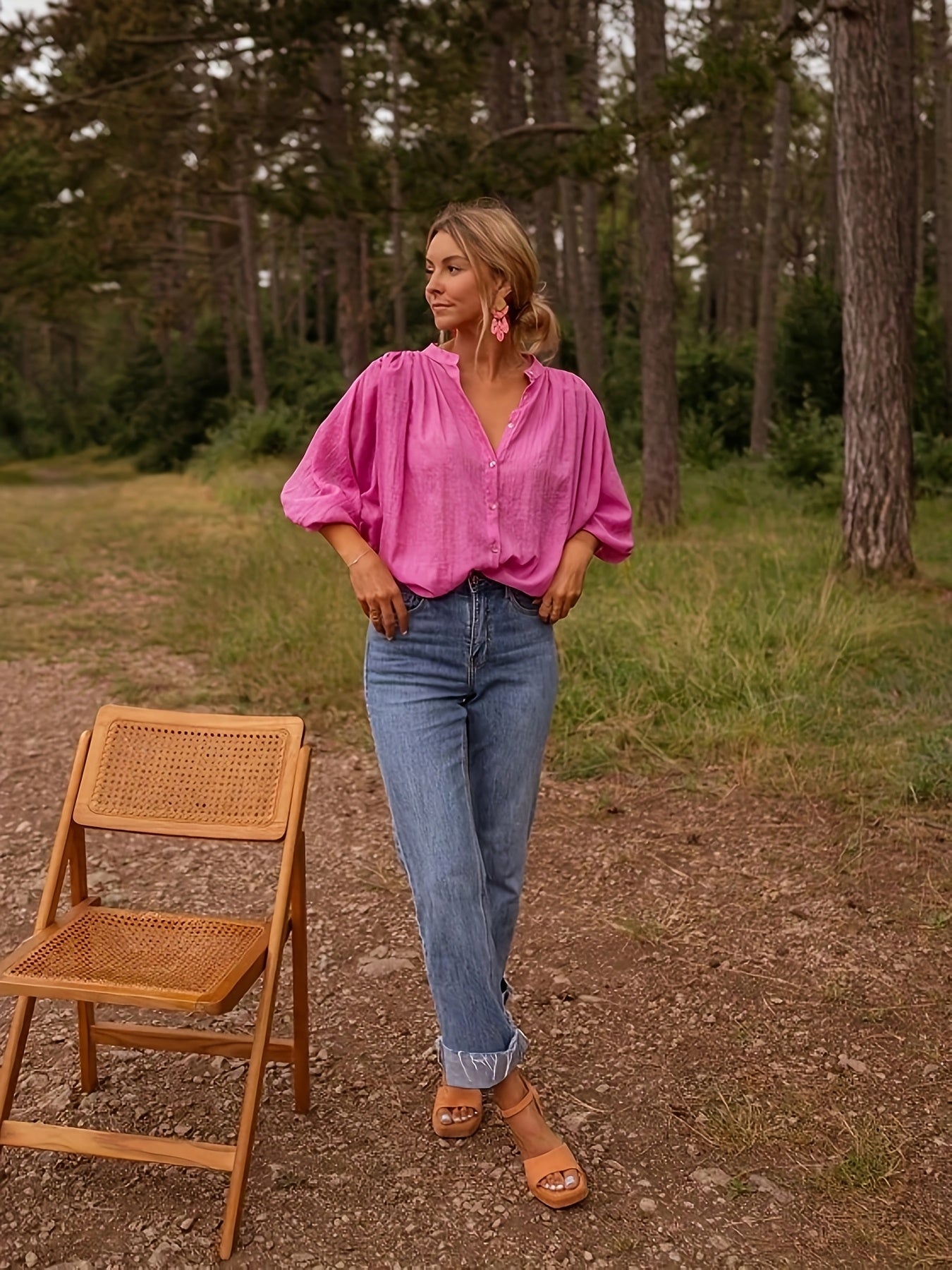 Dames tuniekblouse met v-hals en lange mouwen
