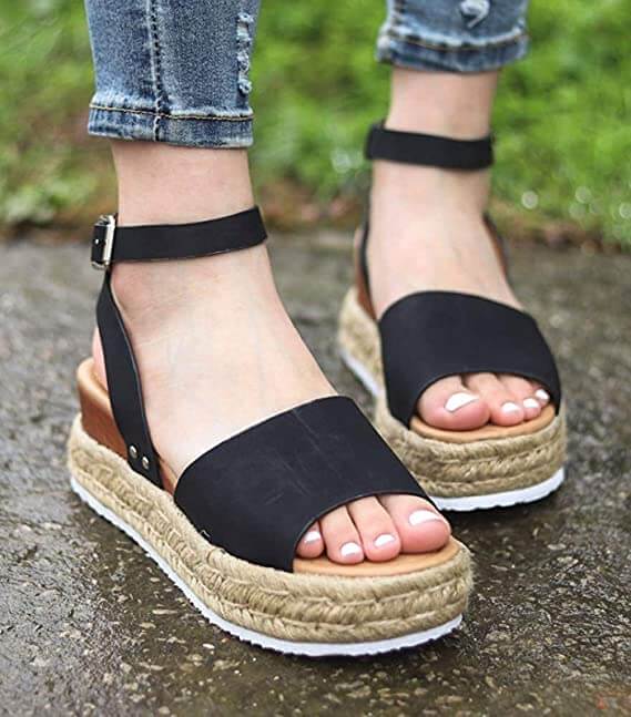Dames Plateau Sandalen met Verstelbaar Enkelbandje | Zomerse Sleehak Schoenen met Open Teen voor Dagelijks Gebruik