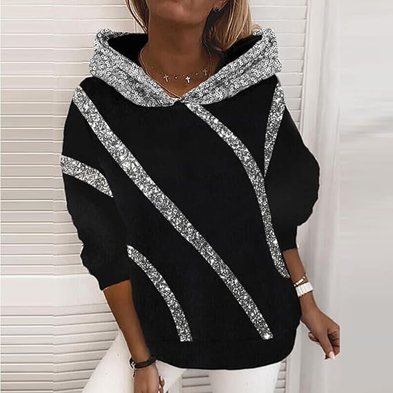Dames Glitter Trui Hoodie Pailletten Jurkje