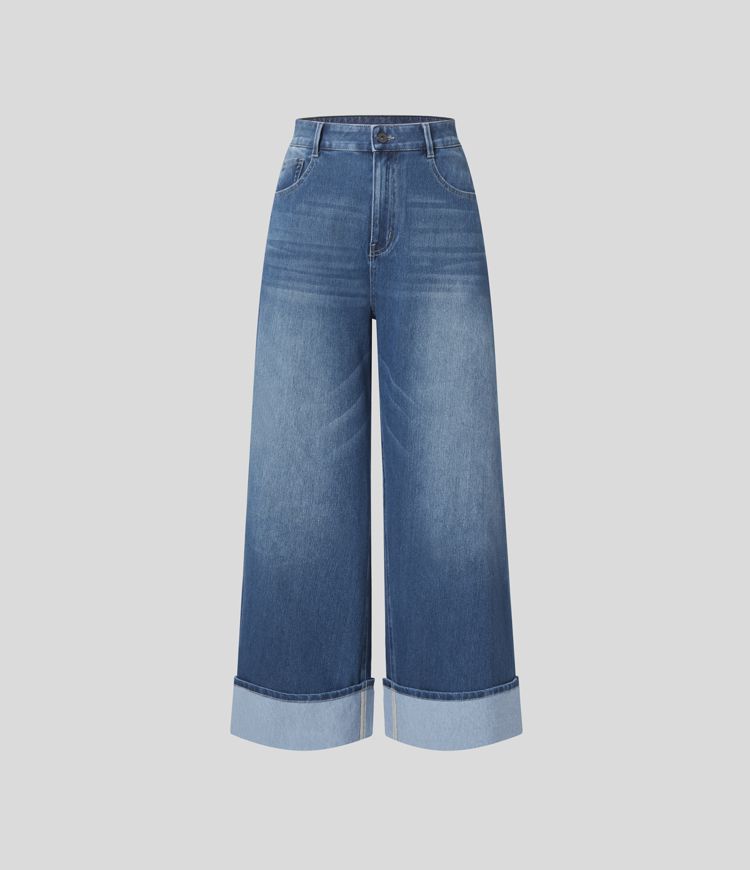 Dames Jeans Zwart Wide Leg Comfortabele Broek