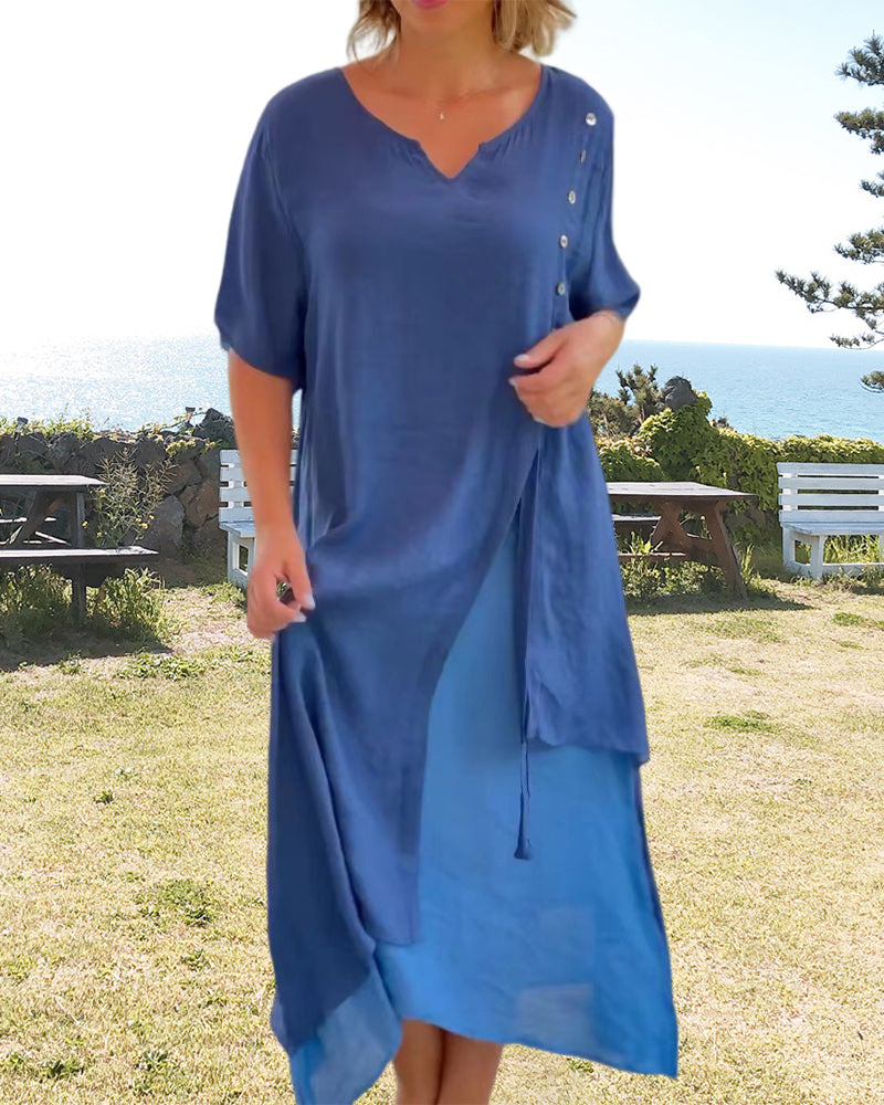 Korte Zomerjurk Asymmetrische Mouw Vrouwenjurk Zonnejurk