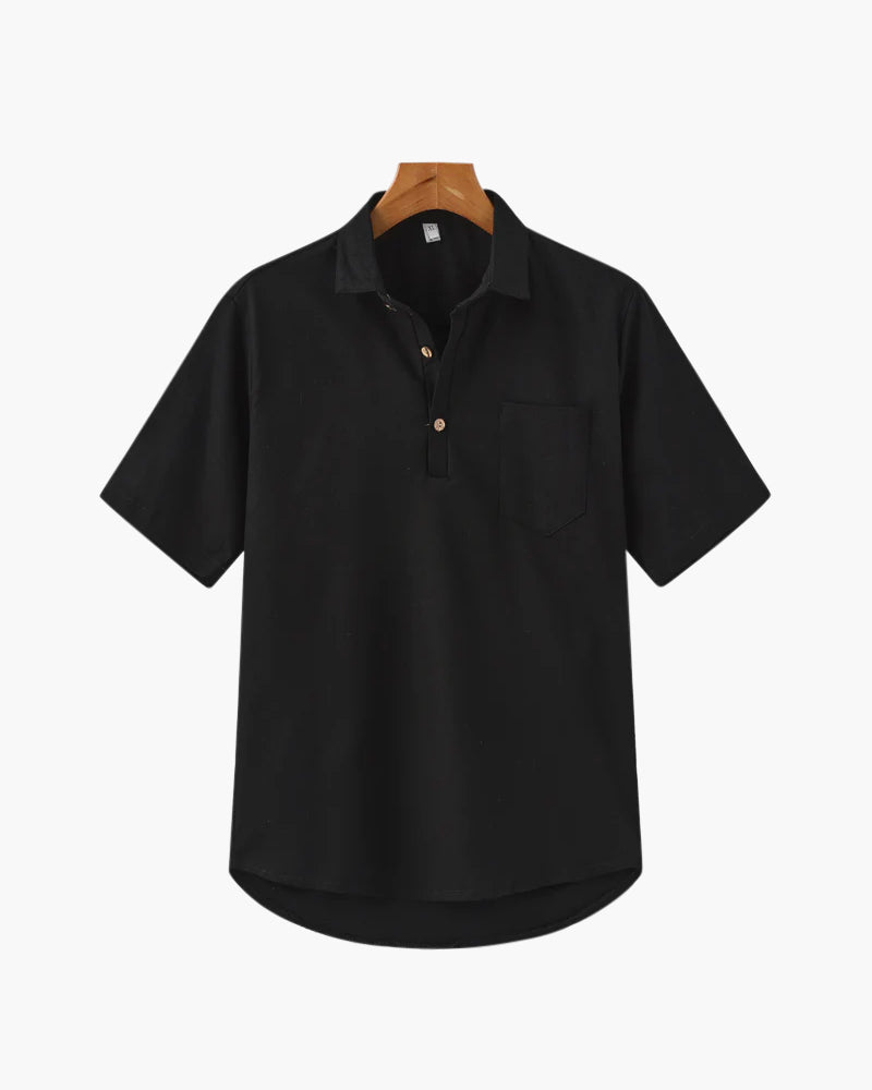 Linnen Poloshirt voor Heren Zomer met Borstzak Korte Mouw