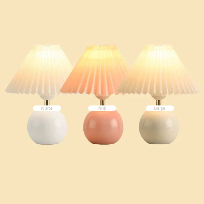 Keramische Tafellamp met Plooikap – Japanse Stijl Verlichting Wit Roze Beige voor Slaapkamer Woonkamer Bureau