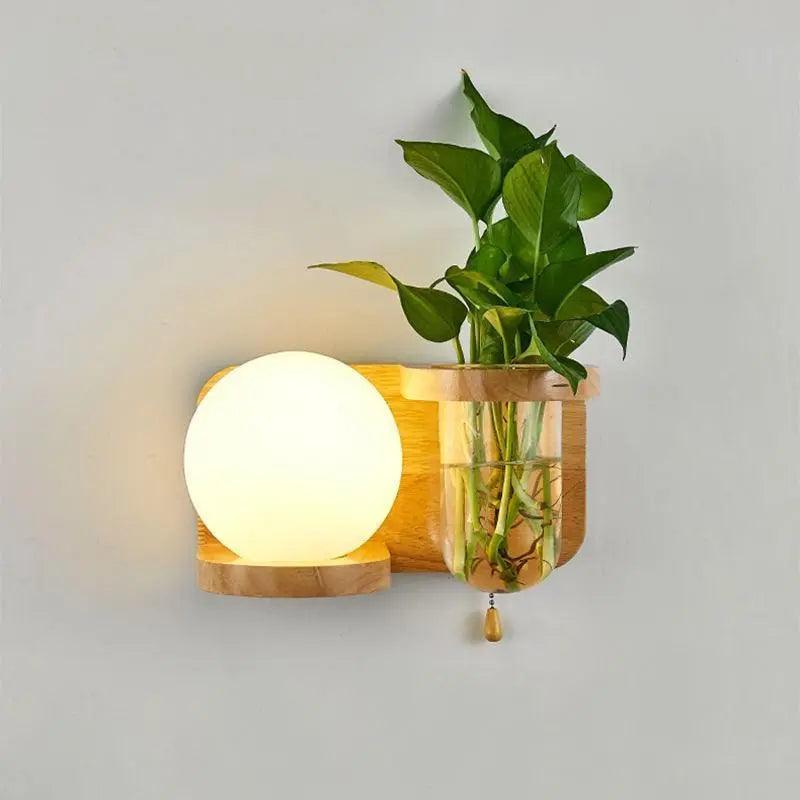 Wandlamp met Plantenbak – Hout & LED