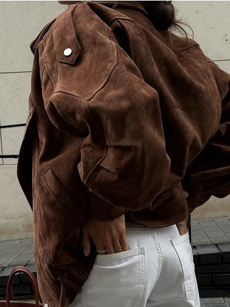Dames Bikerjas Suède Oversized Stevig en Stijlvol
