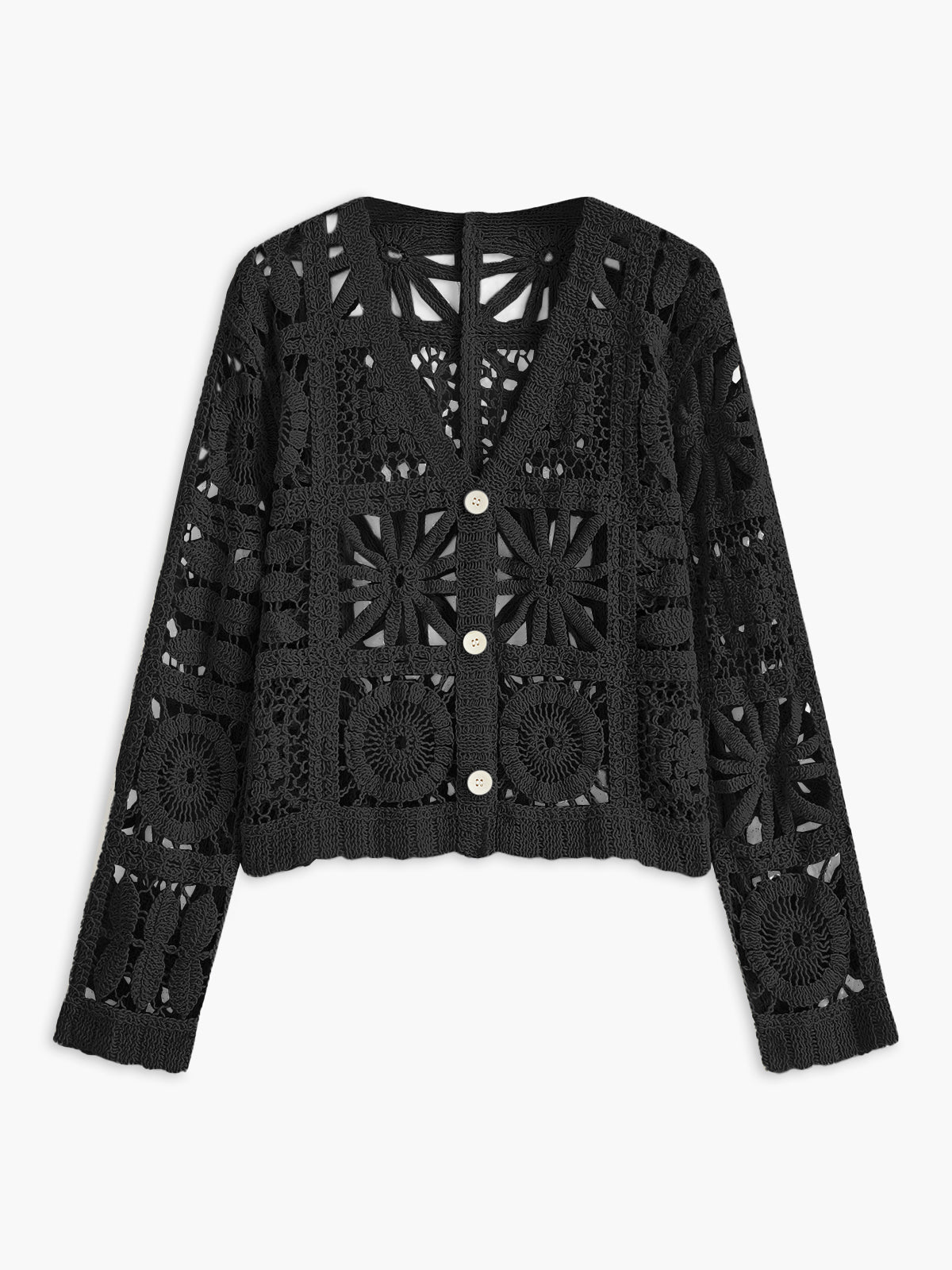 Gehaakt Vest voor Dames met Knopen en Vierkant Patroon