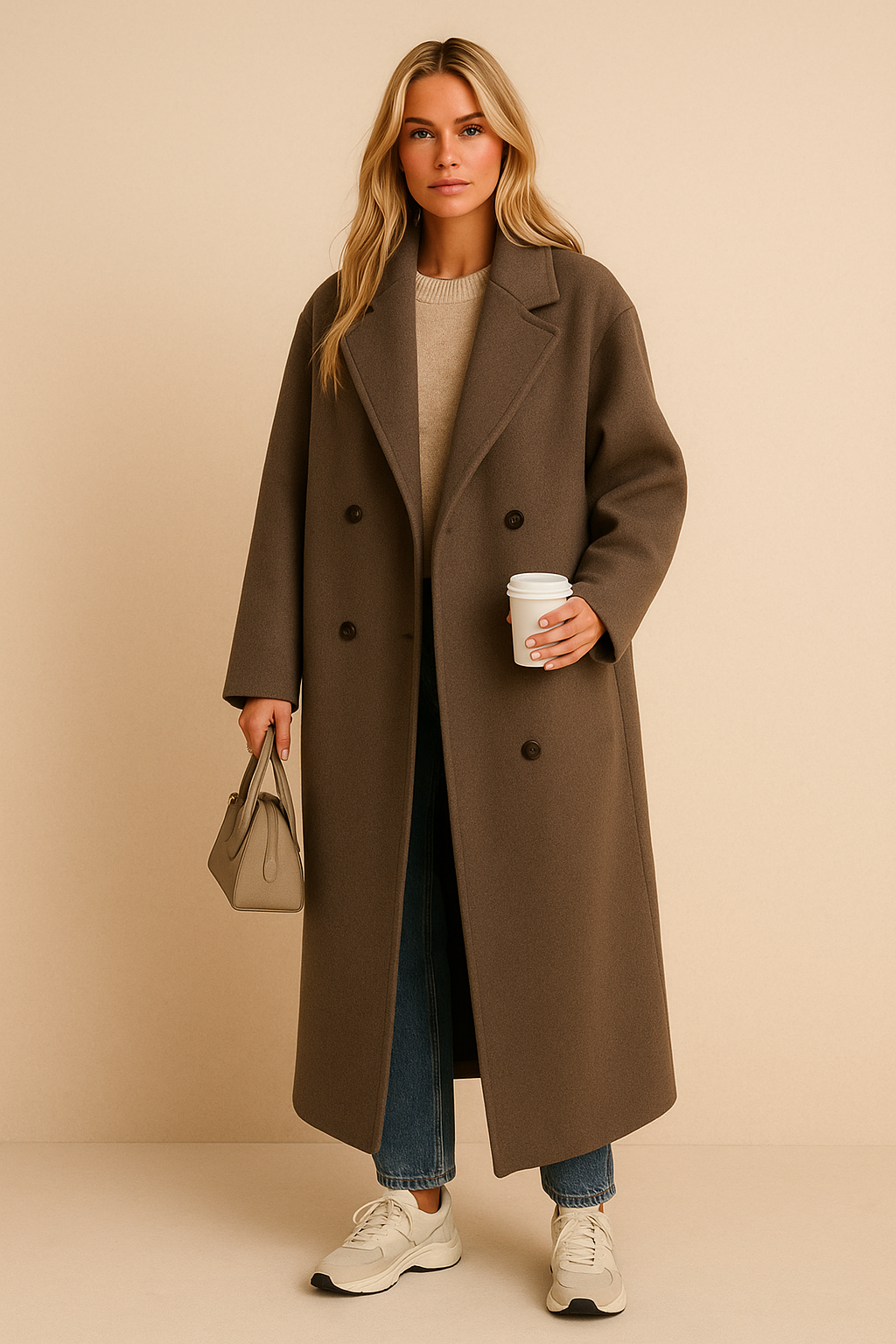 Dames Wollen Jas Lange Warm Oversized Trendy