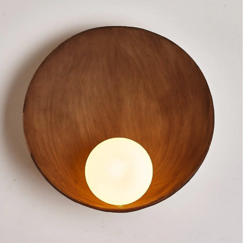 Wandlamp Resin Glas Rond 23x23cm Wit Houtkleur G4 Slaapkamer Woonkamer Sfeerverlichting