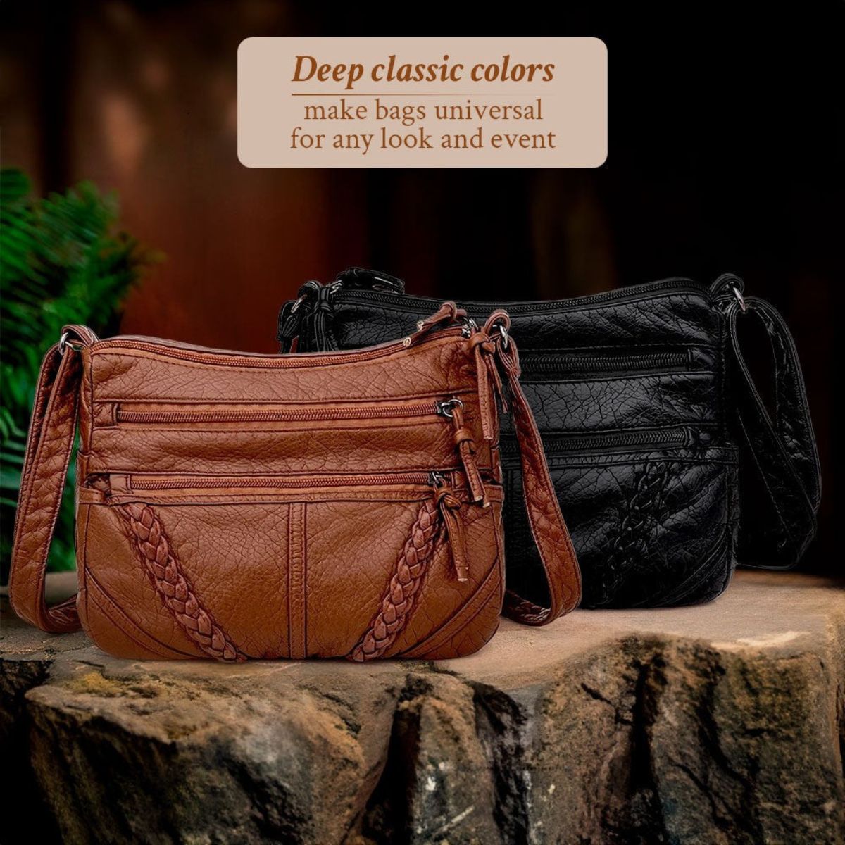 Schoudertas met Verstelbare Riem en Magnetische Sluiting Dames Handtas Crossbody Tas Bruin Zwart Kunstleer